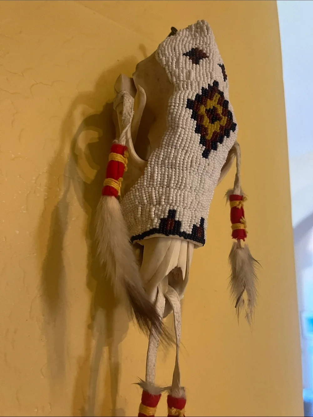 White Beaded Southwestern Wall Hanging with Feather Accents
